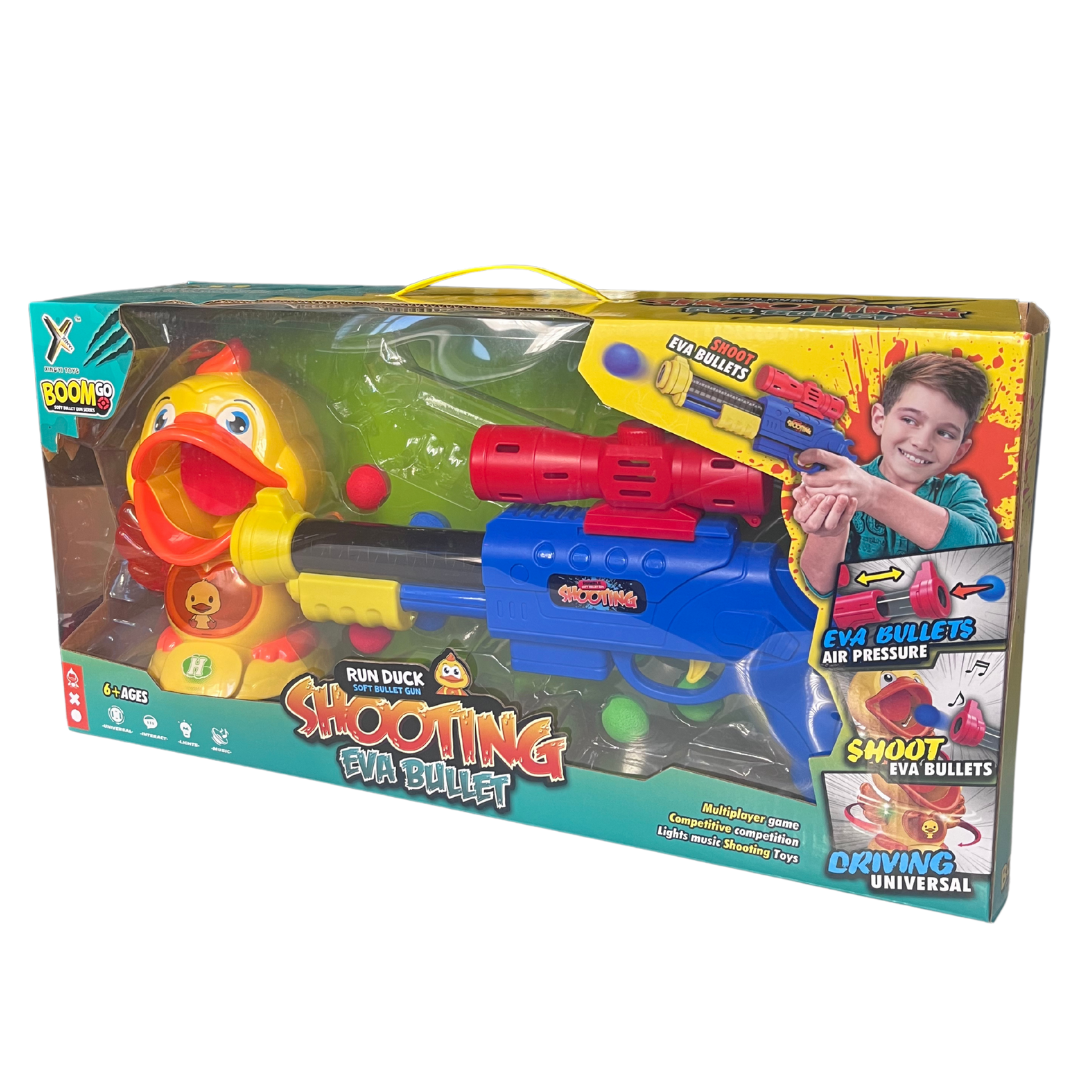 Run Duck – Детски пистолет със стрелящи меки топчета и цел-пате със светлини